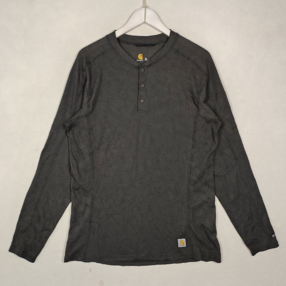 Carhartt Force Mens XL Regular Waffle Knit Henley Shirt Gray Long Sleeve MBL114